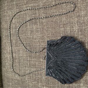 Elegant Vintage Beaded Black and Silver Clutch